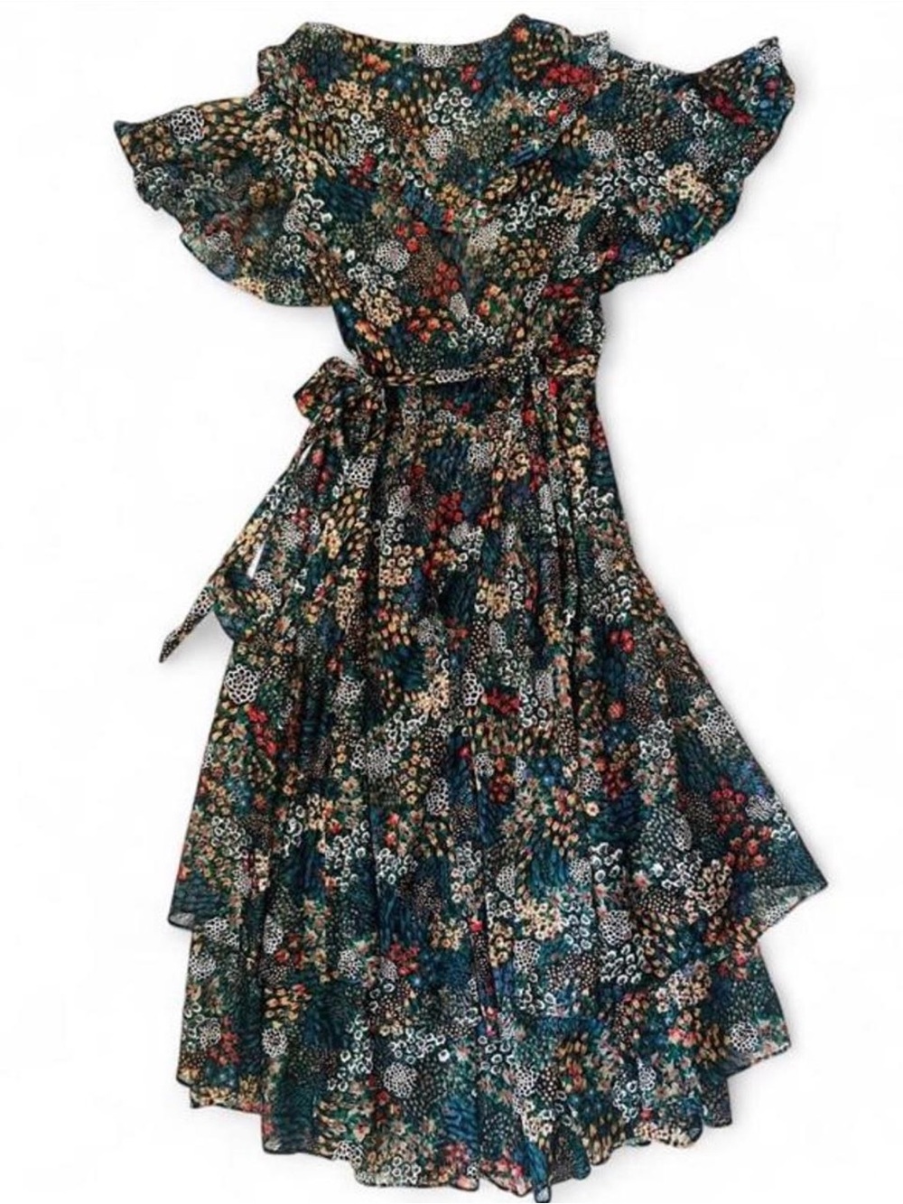 Vintage Floral Ruffle Tiered Midi Dress - Multi Floral
